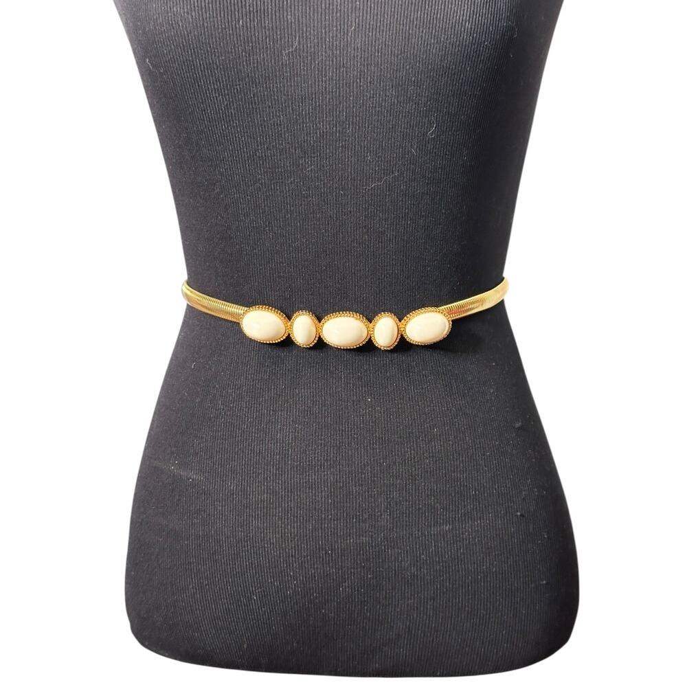 Accessocraft white cabochon stones gold tone stretch belt size small